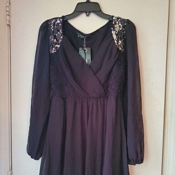 NWT!Flora Paris Womens Black Sequin Surplice Dress - Picture 3 of 9